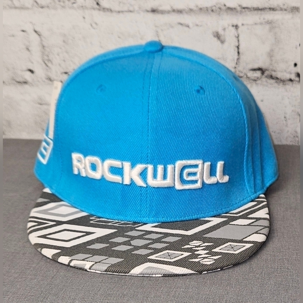 Rockwell Snapback Hat Blue Aztec Flat Brim Cap NWT Streetwear